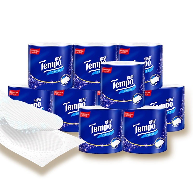 Tempo得宝有芯卷纸4层加厚印花10卷家用实惠装卫生纸卷纸图6